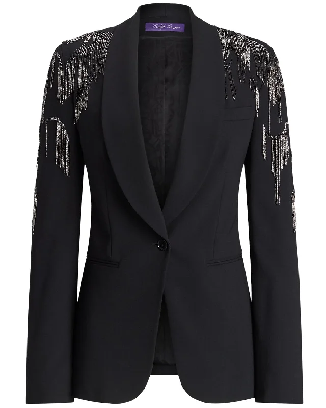 Black Wool Fringe Embellished Tamara Blazer