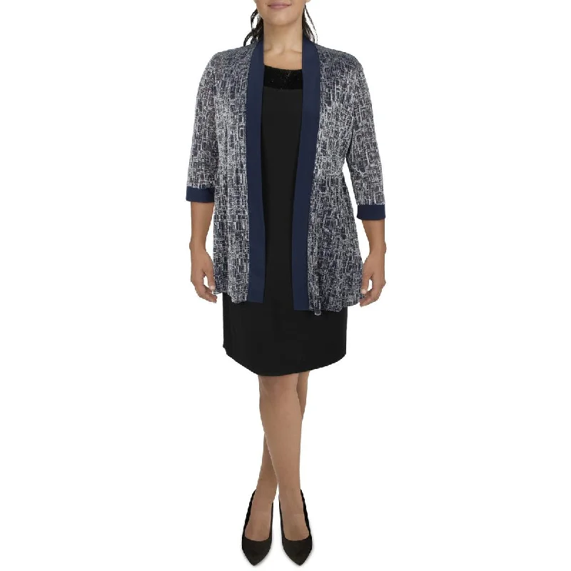 R&M Richards Womens Knit Metallic Duster Blazer