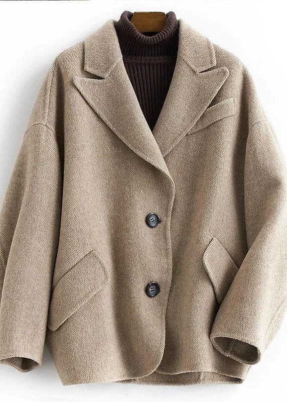 2024 oversized medium length coat Button Down nude Notched wool overcoat