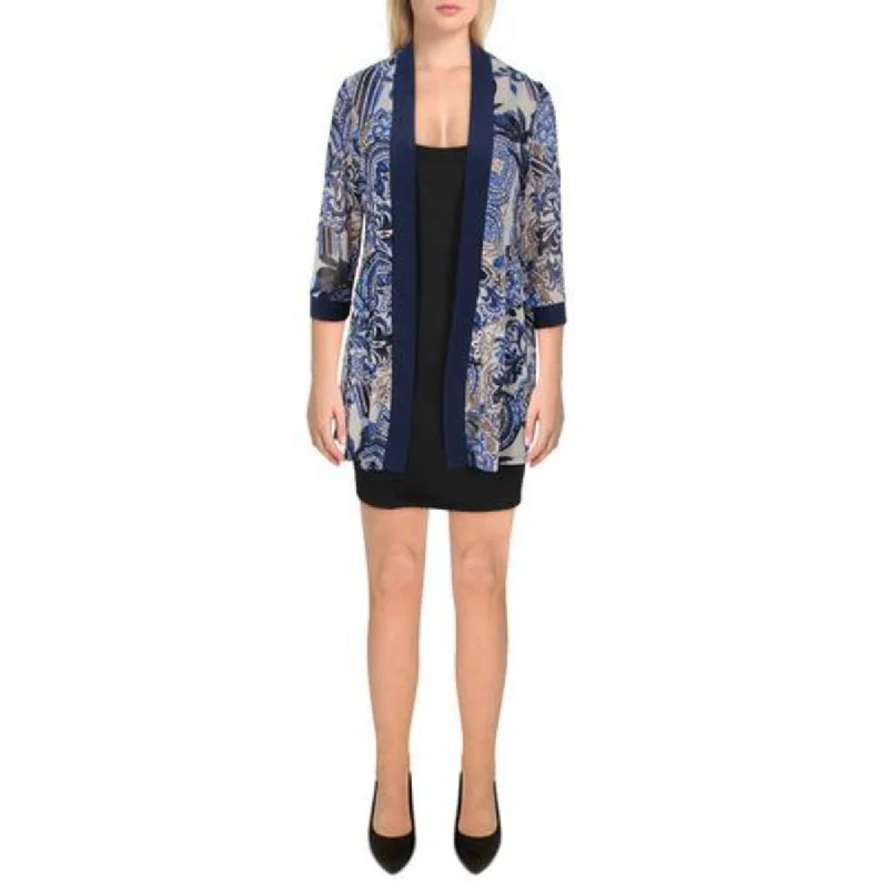 R&M Richards Womens Mesh Printed Duster Blazer