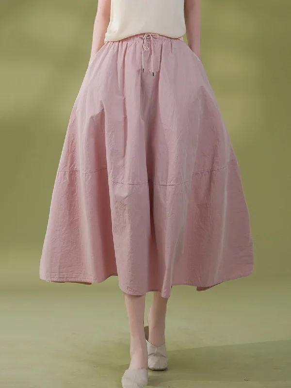 Comfortable Daywear Solid Color Loose Pocket Drawstring Cotton Skirt