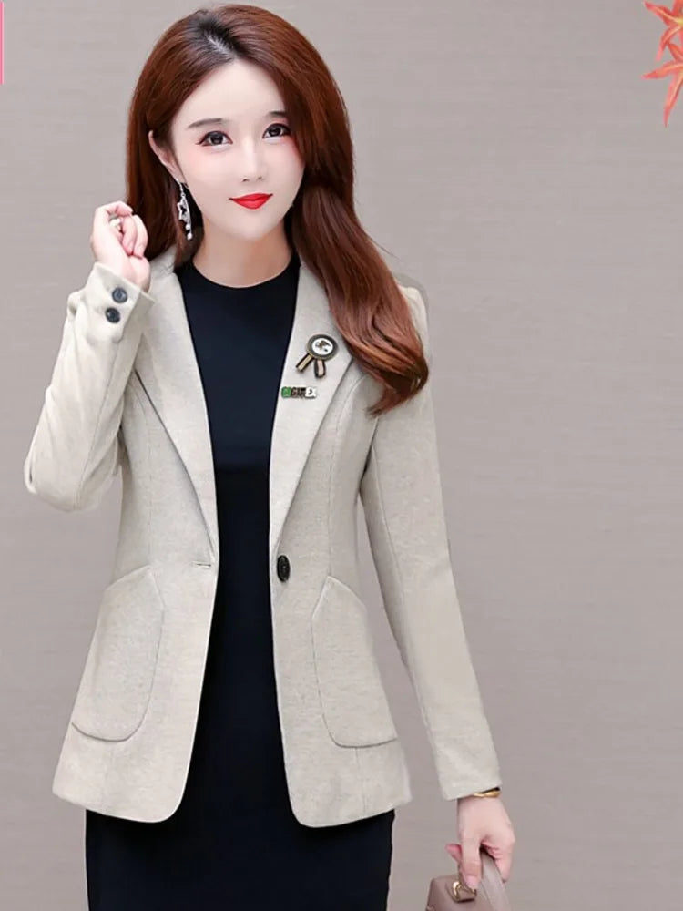 Women's Notched Collar Full Sleeve Single Breasted Casual Blazer