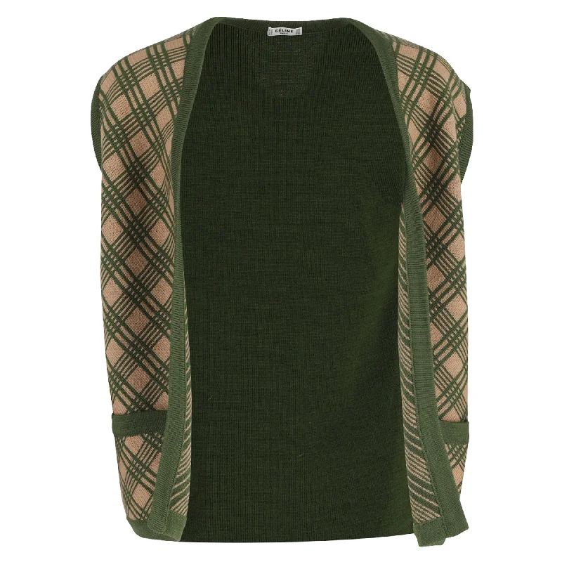 Celine Printed Vest in Olive Wool