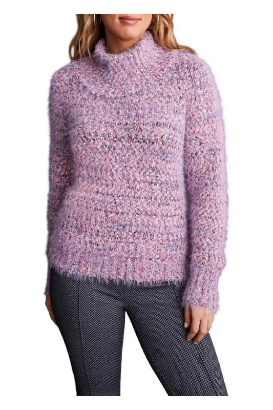 Cowl Neck Eyelash Sweater In Orchid