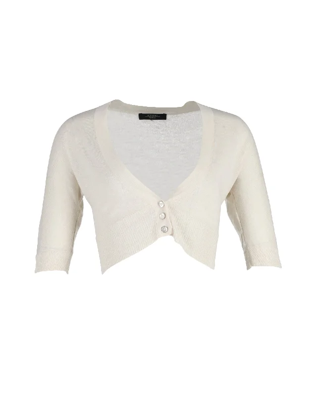 Max Mara Weekend Cropped Buttoned Cardigan in Cream Cotton