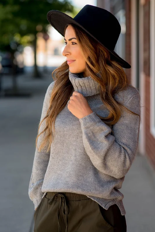 Side Slit Knit Cowl Neck Sweater