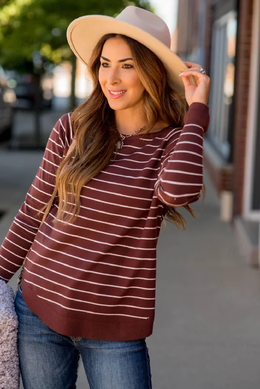 Solid Trim Striped Sweater Tee