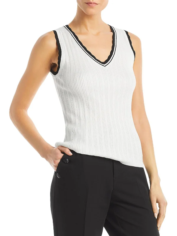 Womens Ribbed Knit V-Neck Tank Top Sweater