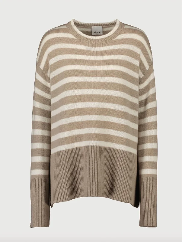 Women's Round-Neck Sweater In Beige/white