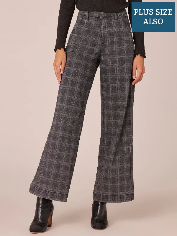 "Ab"solution Skyrise Extended Tab Plaid Print Wide Leg Plus Size Jeans