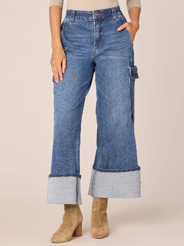 "Ab"solution Skyrise Cargo Pocket Wide Leg Jeans with Cuffed Hem