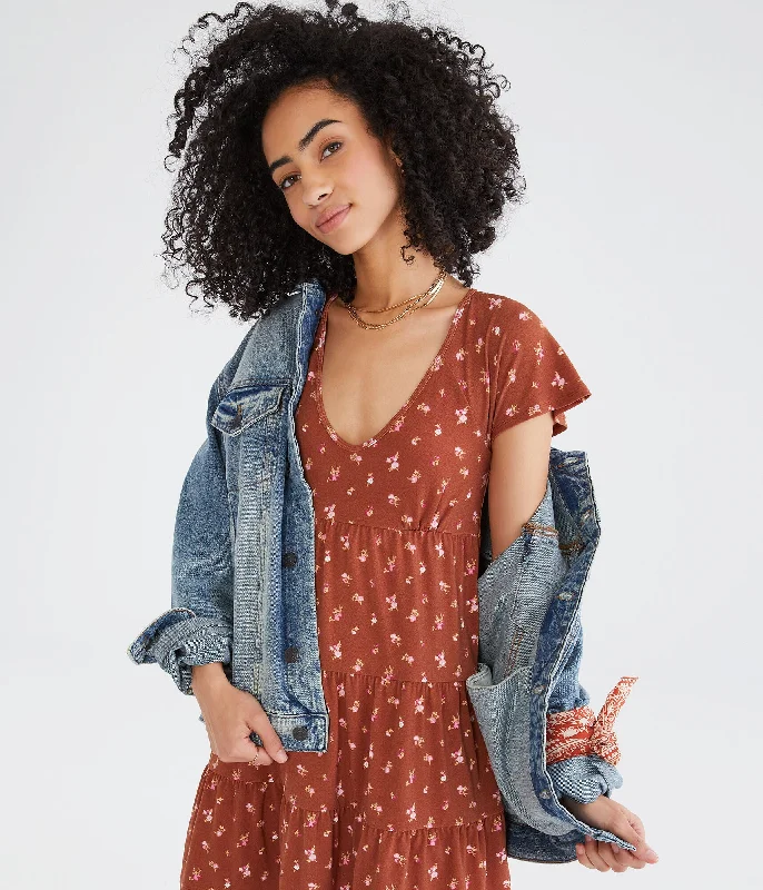 Aeropostale Floral V-Neck Babydoll Dress