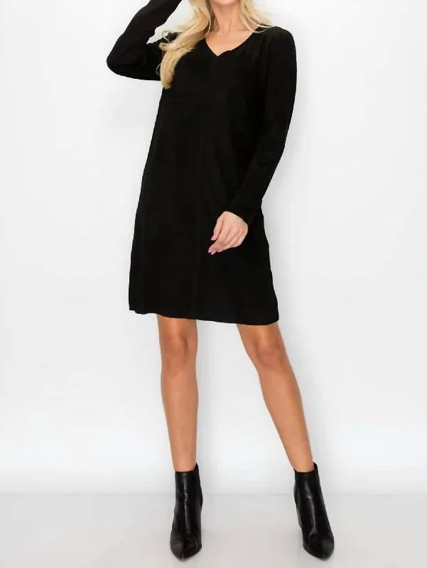 Aurora Suede V Neck With Pockets In Black