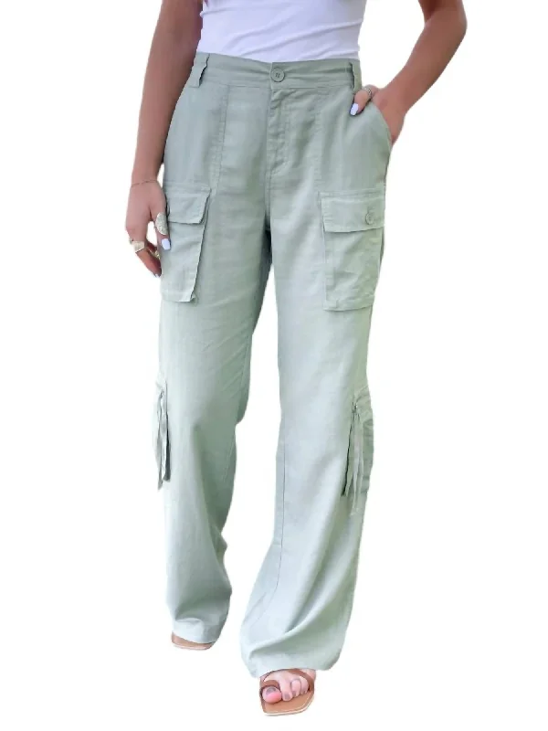 High Rise Straight Cargo Pants In Sage