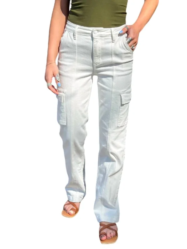 High Waist Cargo Jeans In White