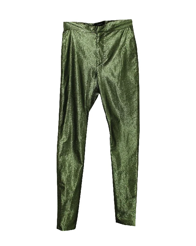 Isabel Marant Shiny Trousers in Green Polyamide