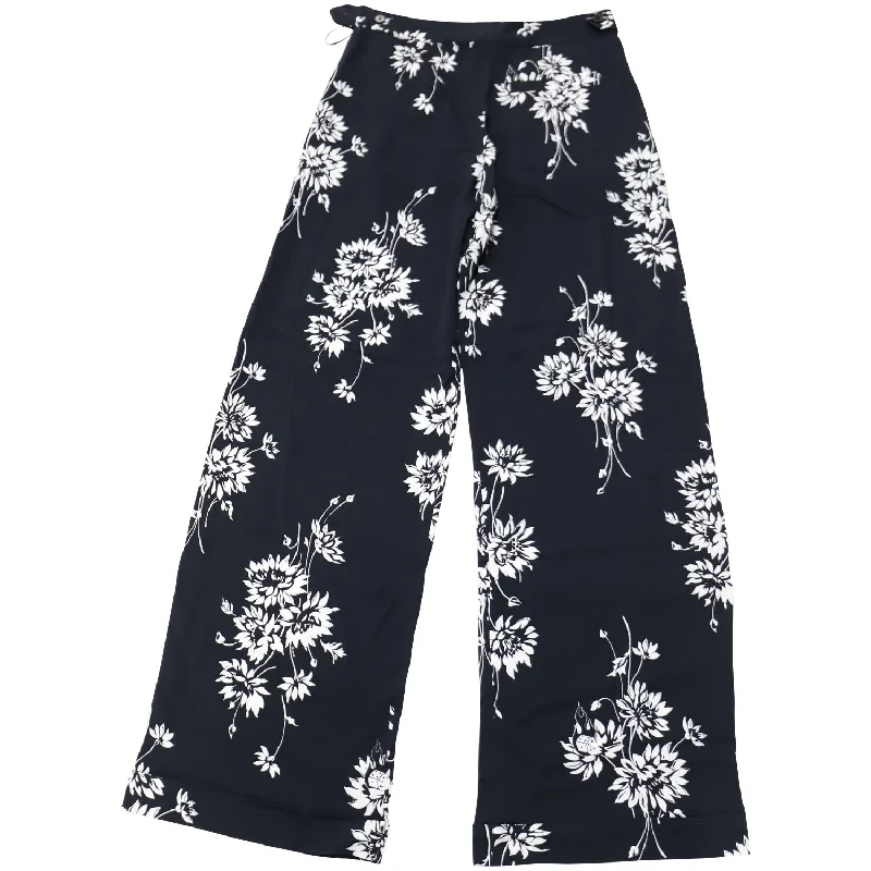 McQ by Alexander McQueen Floral Wide Leg Trousers in Black Polyester