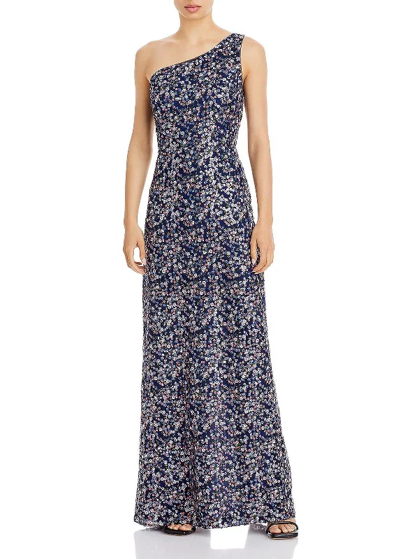 Olivia Womens Floral Sequined Evening Dress