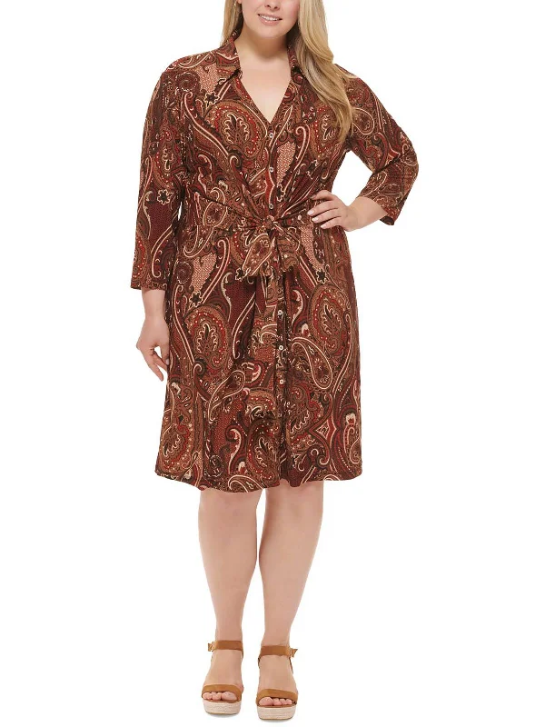 Plus Womens Paisley Midi Shirtdress