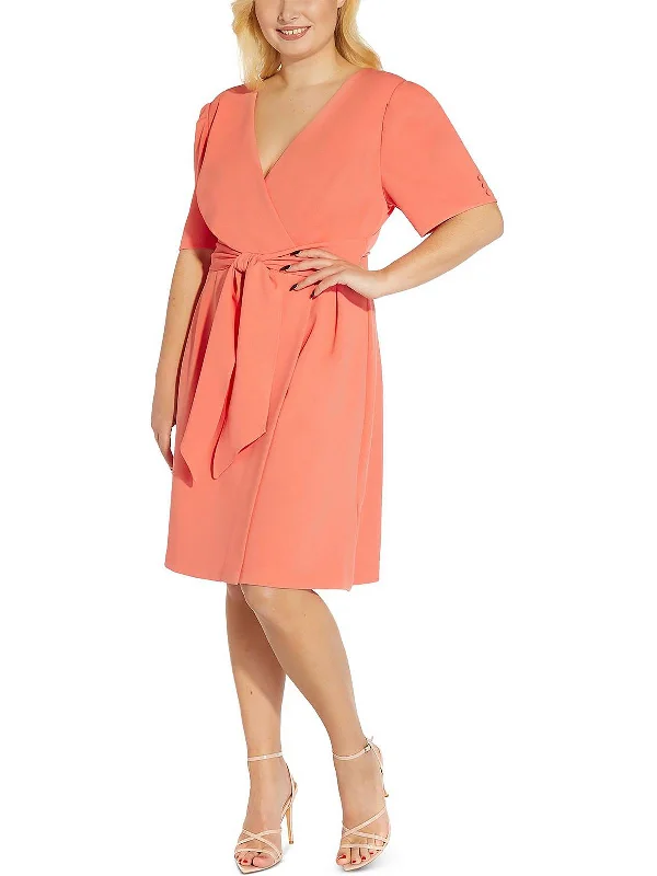 Plus Womens Panel Midi Wrap Dress