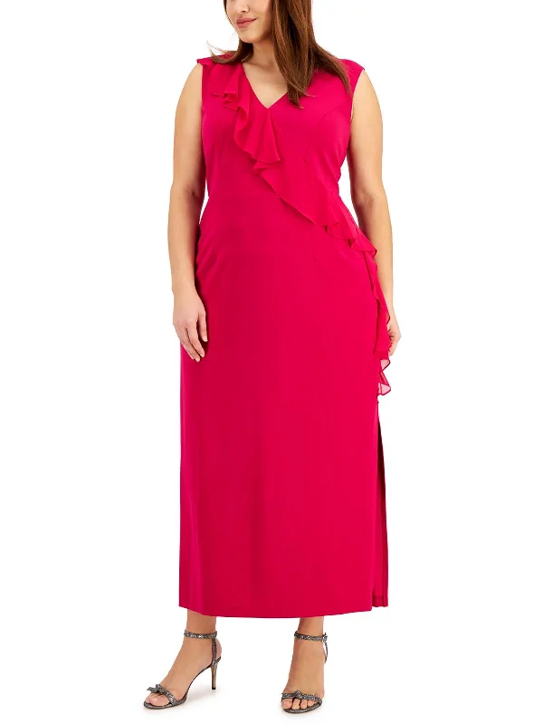 Plus Womens Scuba Maxi Evening Dress