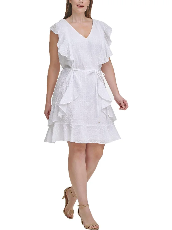 Plus Womens V-Neck Short Fit & Flare Dress