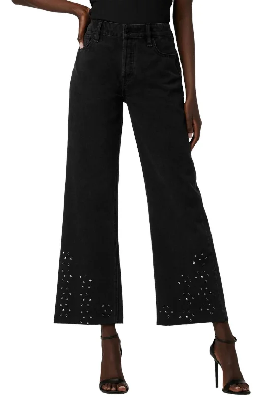 Rosie Ankle Jean With Grommets In Black Glitter