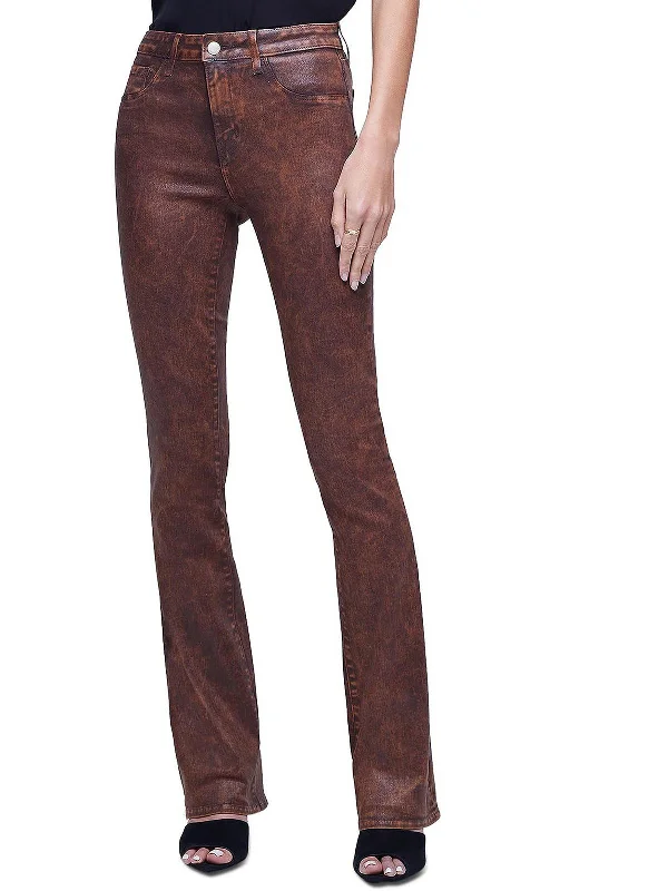 Selma Womens High Rise Coated Bootcut Jeans