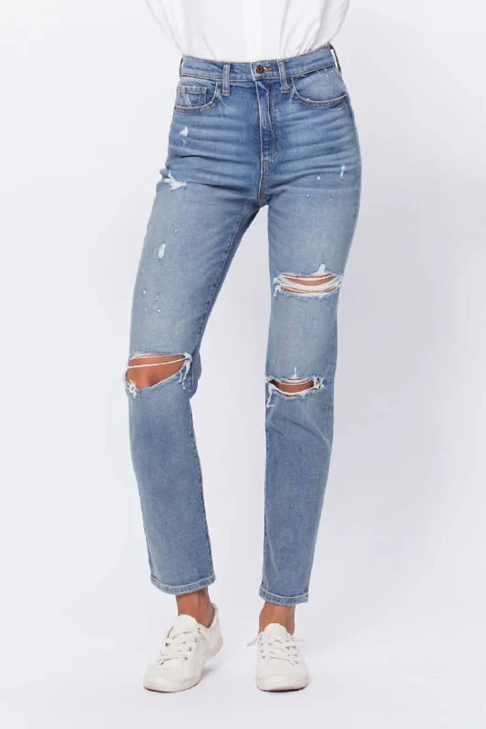 Super High Rise Distressed Ankle Mom Jean In Light Vintage Wash