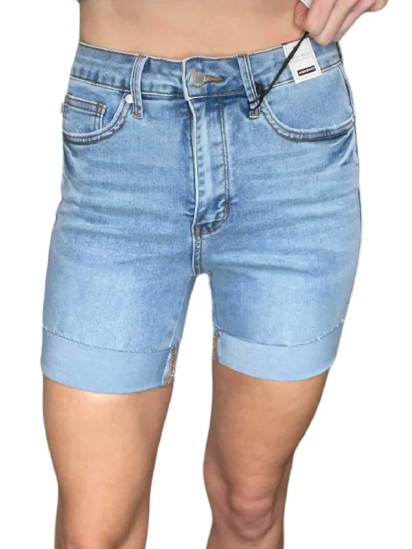 Tummy Control Cuff Shorts In Blue