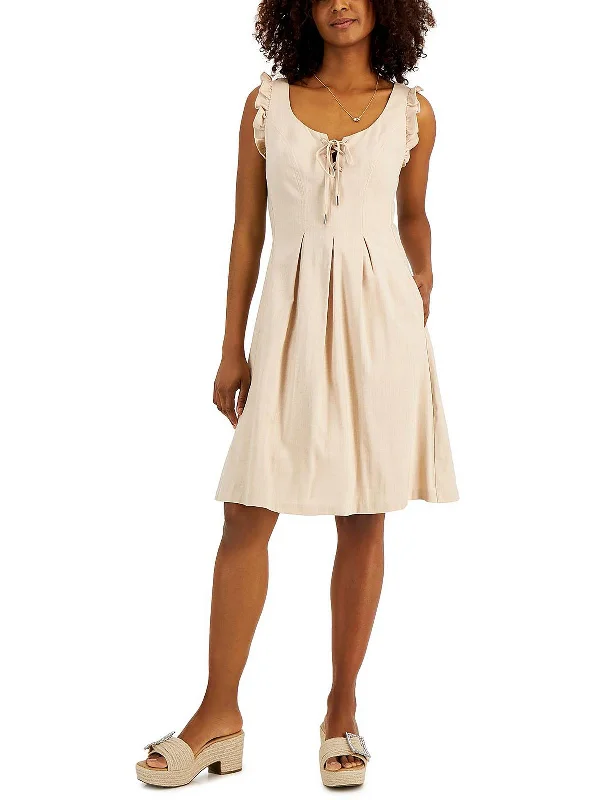 Womens Box Pleat Above Knee Fit & Flare Dress