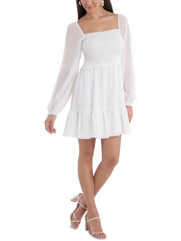 Womens Chiffon Smocked Mini Dress