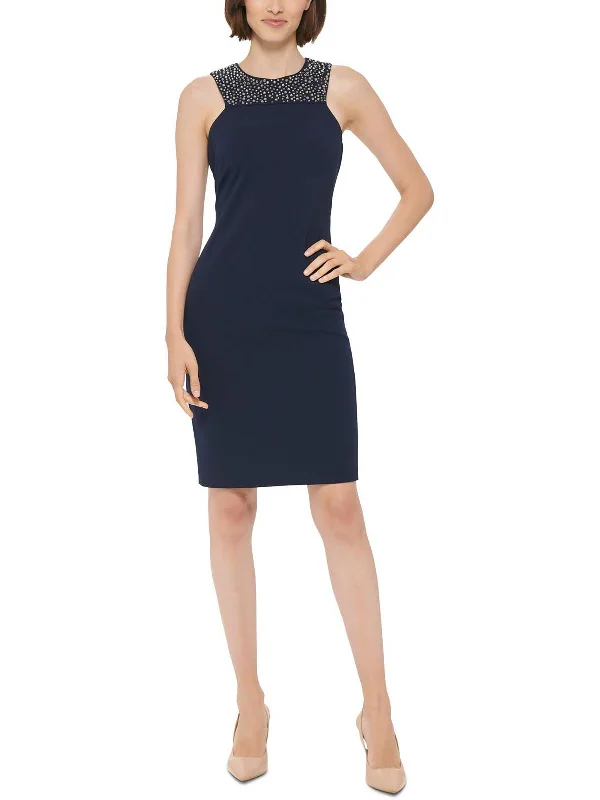 Womens Embellished Sleeveless Sheath Dress