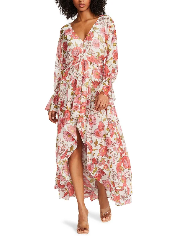 Womens Floral Print Gathered Maxi Dress