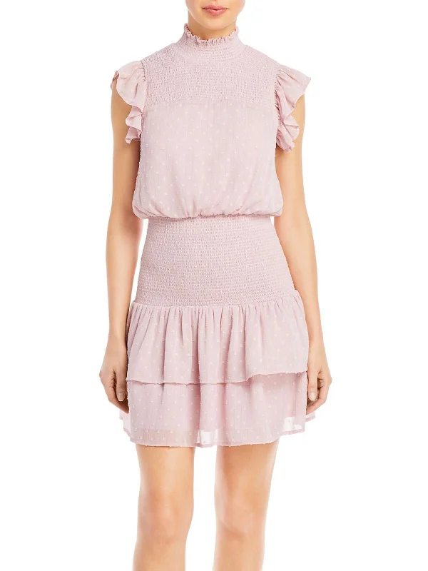 Womens Smocked Ruffled Mini Dress