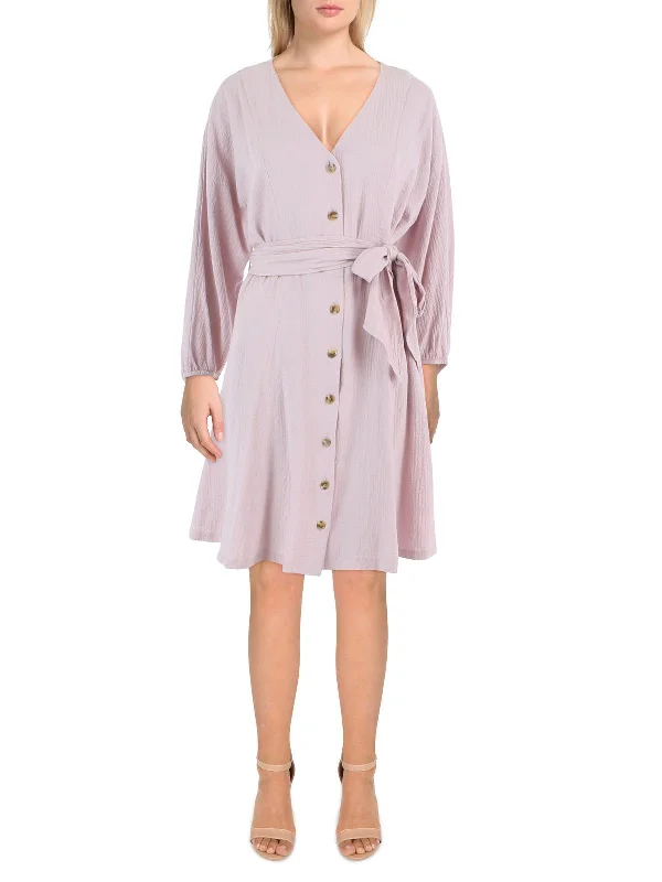 Womens Textured Long Sleeves Shirtdress