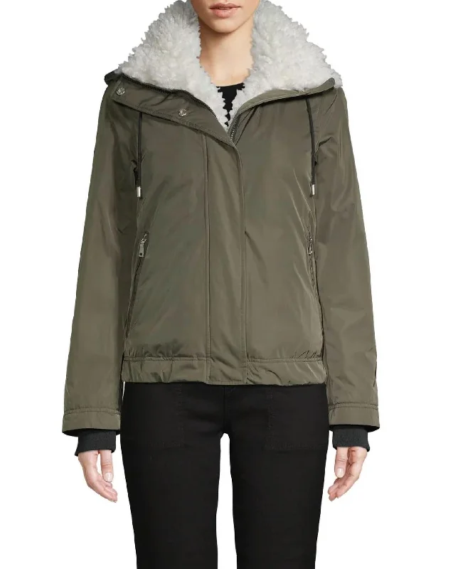 Faux Fur Trimmed Parka Coat Magma In Olive