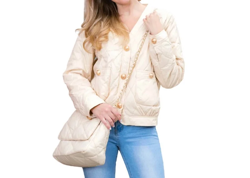 Quilted Puff Jacket In Beige