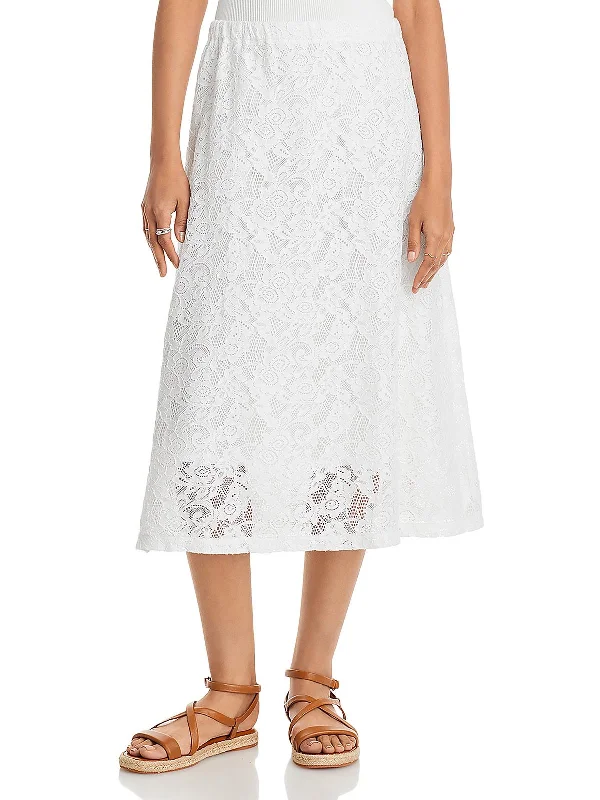 Womens Open Stitch Lace Midi Skirt