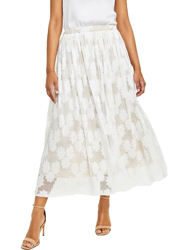 Womens Pull On Lace Overlay Midi Skirt