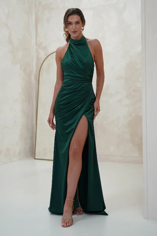 Alayna Draped Halterneck Gown | Emerald Green