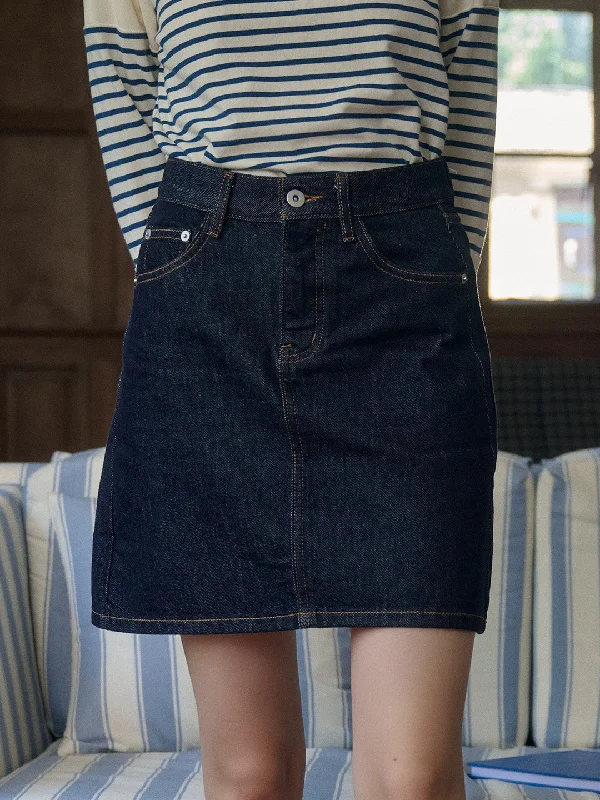 Kayleigh Vintage A-Line Cotton Denim Skirt