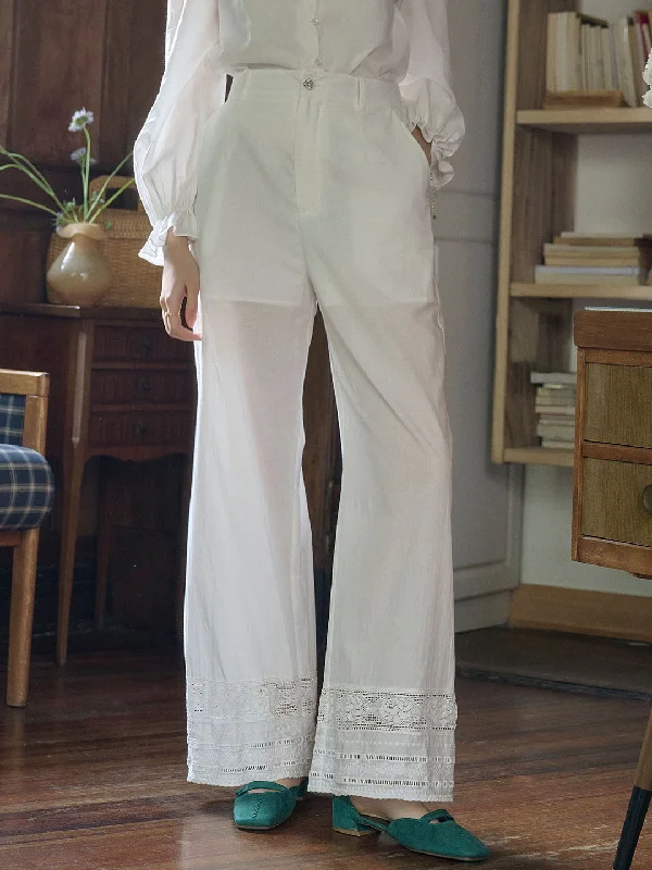 Miranda Hollow Lace Wide-leg Cotton Casual Trousers